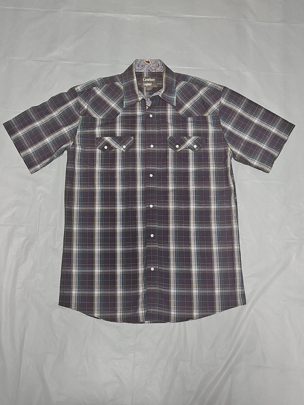 Cowboy Legend Men's XLT Short Slv Button Front Shirt Purple, Multicolor Plaid